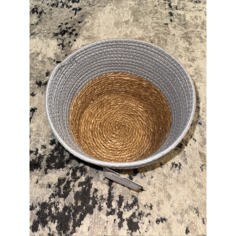 Cotton Woven Decorative Gray Tan  Rope Storage Decorative Basket 11 X 11 X 8